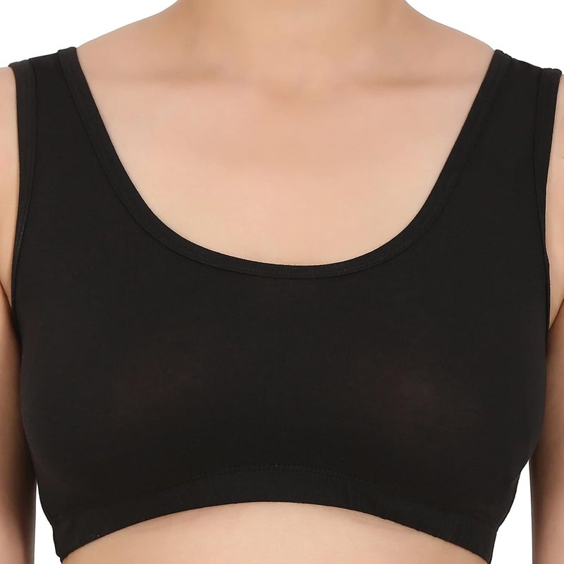 Mysha Sports Bra for Women & Girls, Cotton Non-Padded Full Coverage Beginners Wire Free T-Shirt Gym Workout Bra with Regular Broad Strap, Activewear Training Bra for Teenager Kids (Pack of 3) - Image 3