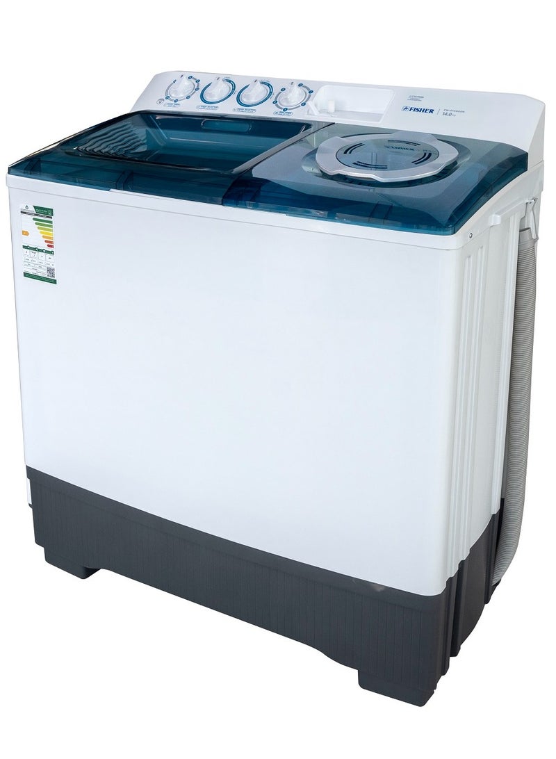 Fisher Washing Machine, Twin Tub, Capacity 14 kg, Drying 9 kg, White, FW-P14000N - Image 1