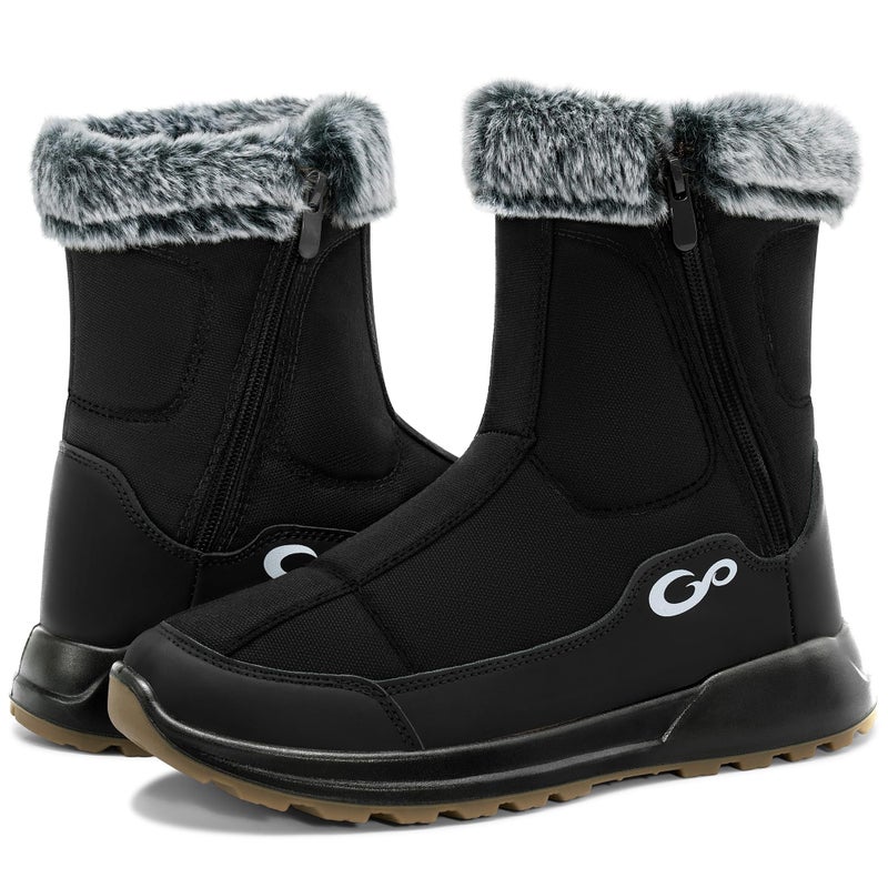 Aomigoct Winter Snow Boots for Women: Warm Comfortable Fur Lined Non-slip Mid Calf Booties Outdoor Walking - Image 1