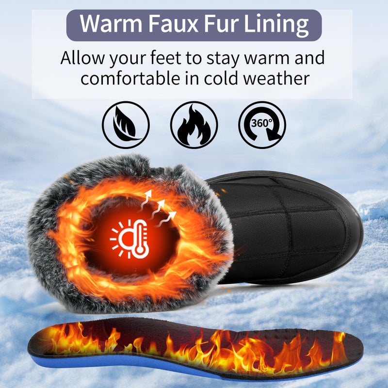 Aomigoct Winter Snow Boots for Women: Warm Comfortable Fur Lined Non-slip Mid Calf Booties Outdoor Walking - Image 4