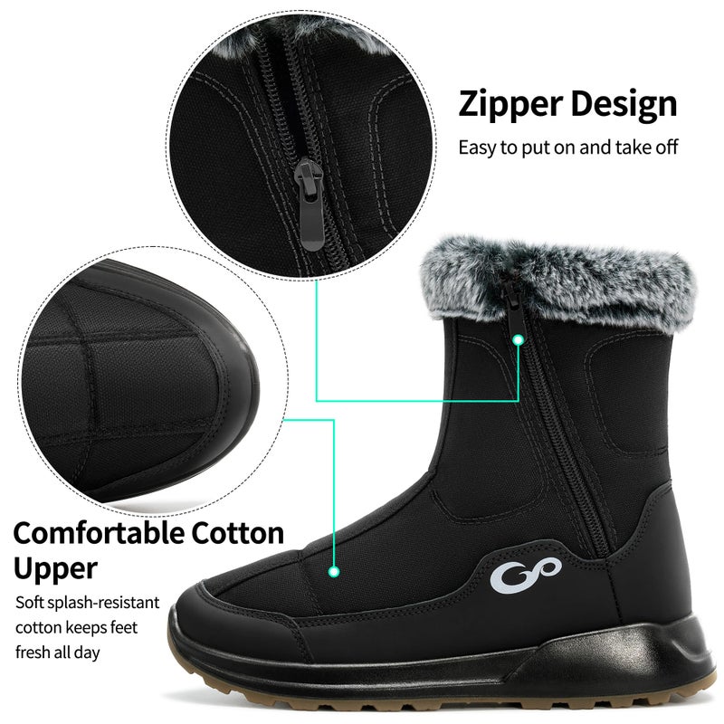 Aomigoct Winter Snow Boots for Women: Warm Comfortable Fur Lined Non-slip Mid Calf Booties Outdoor Walking - Image 5