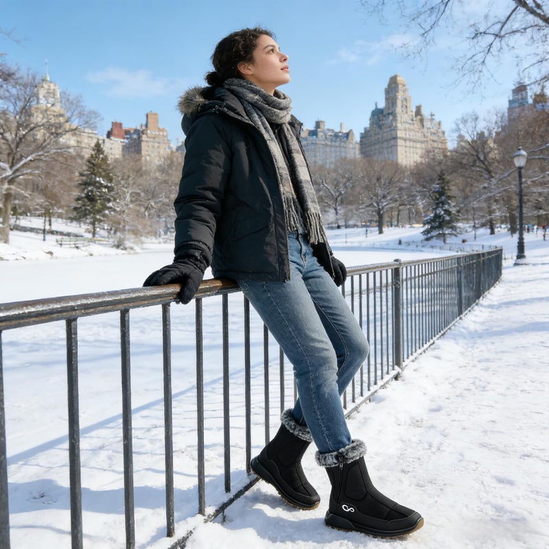 Aomigoct Winter Snow Boots for Women: Warm Comfortable Fur Lined Non-slip Mid Calf Booties Outdoor Walking - Image 2