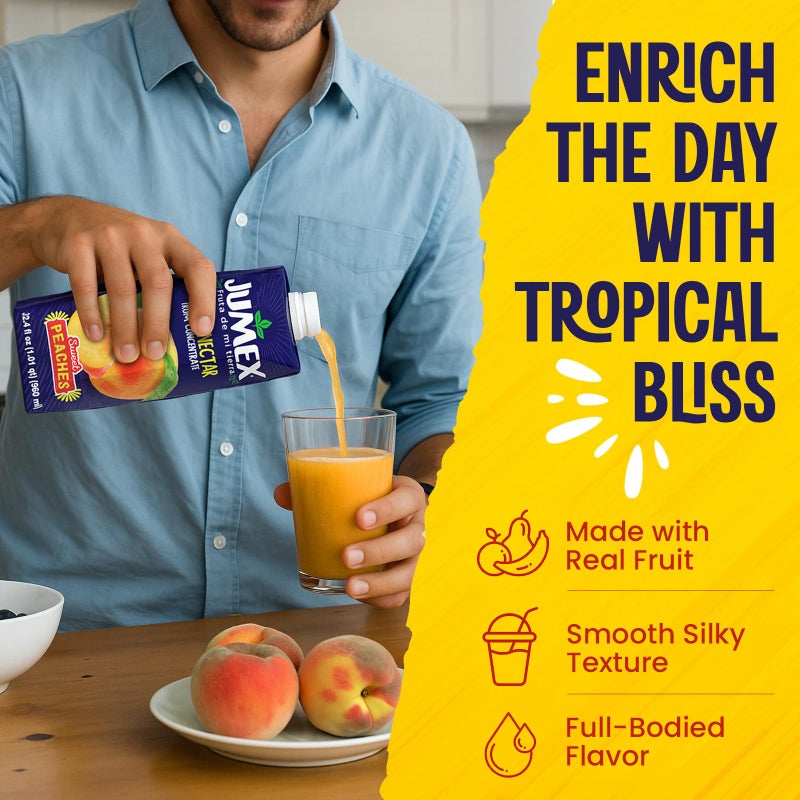 Jumex Peach Juice Nectar - Peach Nectar Made with Fresh Fruit Puree - Tropical Fruit Juice Concentrate for Smoothie Mix, Cocktail Mixers, Kids Drinks & Mexican Beverages - 32.4oz, 1 Pack Carton - Image 4