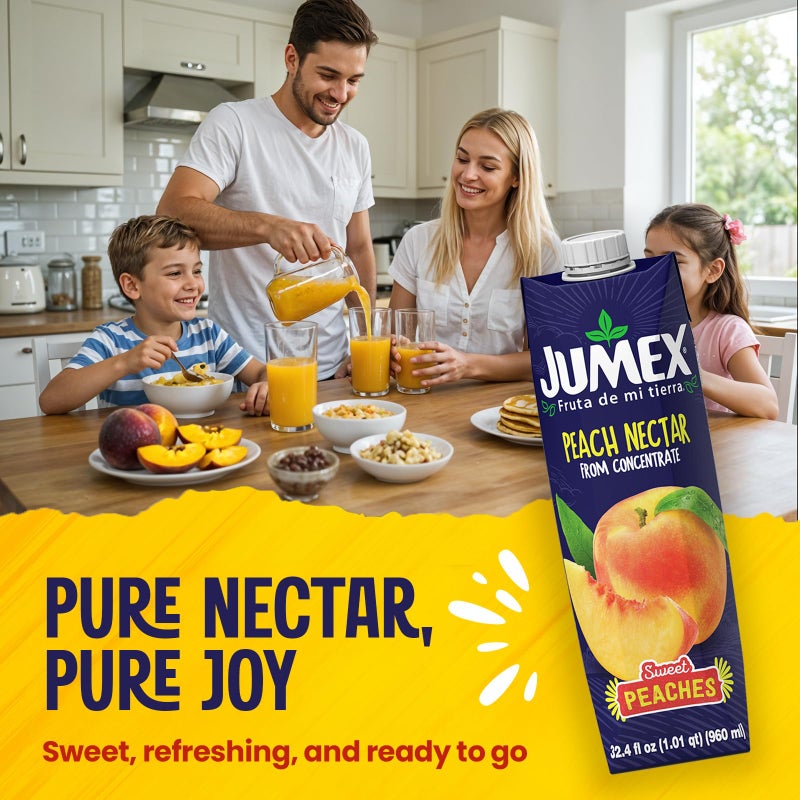 Jumex Peach Juice Nectar - Peach Nectar Made with Fresh Fruit Puree - Tropical Fruit Juice Concentrate for Smoothie Mix, Cocktail Mixers, Kids Drinks & Mexican Beverages - 32.4oz, 1 Pack Carton - Image 3