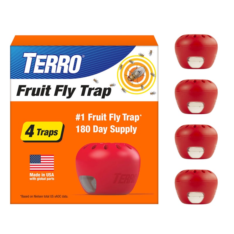 TERRO Fruit Fly Traps for Indoors 4 Pack 180 Days of Lure Supply T2503SR Lure and Kill Indoor Fruit Flies Near Fruit Trash Cans Countertops Ready to Use Trap 180 Day Supply - Image 2