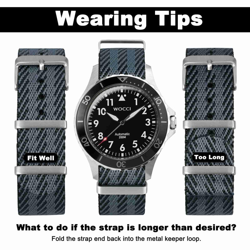 WOCCI 18mm Military Nylon Watch Band, One-piece Nylon Strap for Men and Women, Silver Buckle (Grey Black) - Image 5