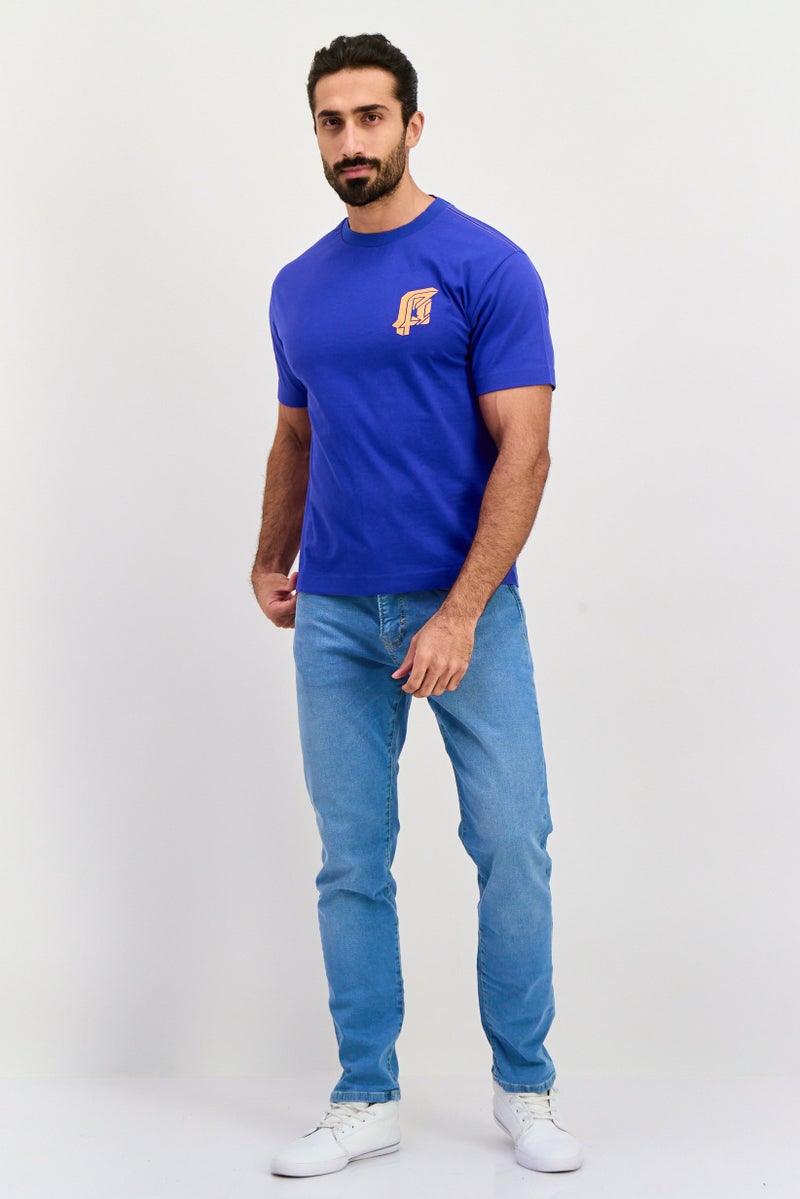 ESPRIT Men Crew Neck Short Sleeve Brand Logo T Shirt, Royal Blue - Image 4