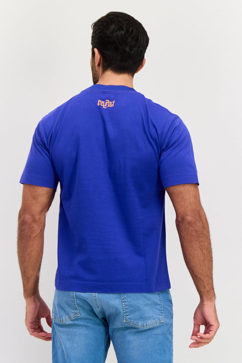 ESPRIT Men Crew Neck Short Sleeve Brand Logo T Shirt, Royal Blue - Image 3