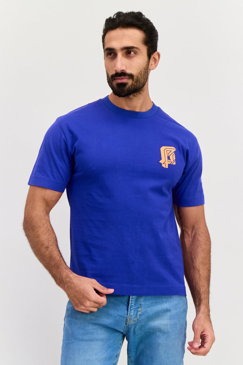 ESPRIT Men Crew Neck Short Sleeve Brand Logo T Shirt, Royal Blue - Image 1