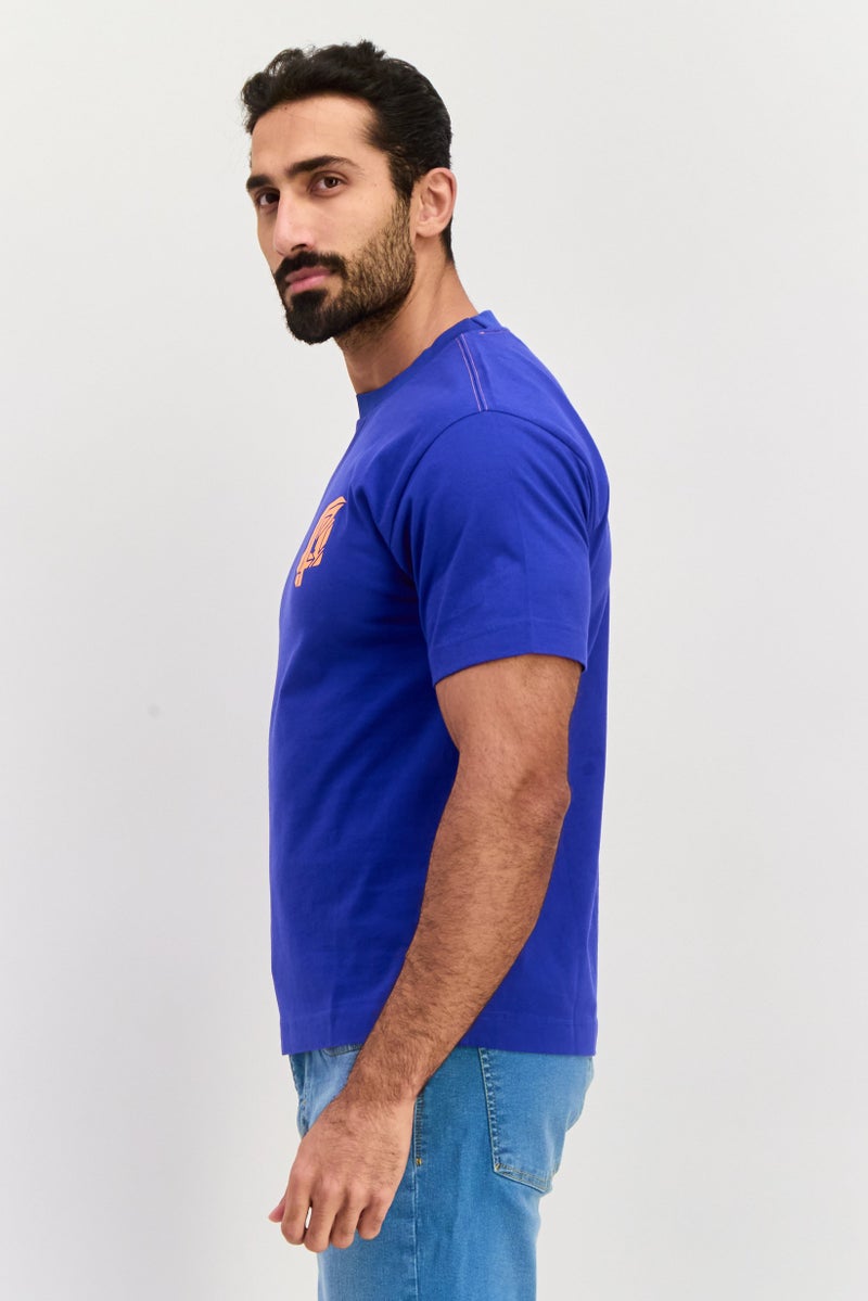 ESPRIT Men Crew Neck Short Sleeve Brand Logo T Shirt, Royal Blue - Image 2