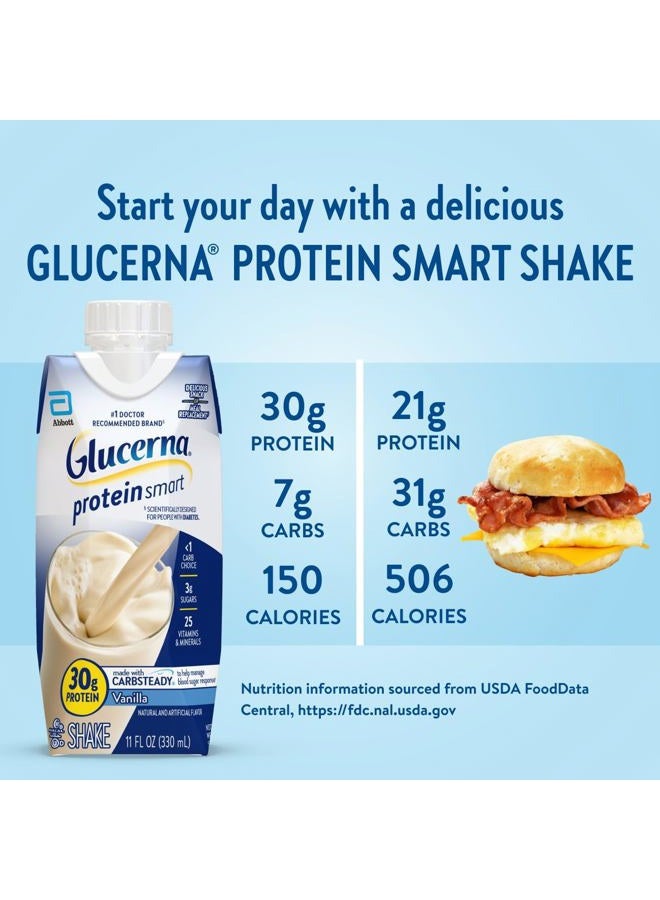 Glucerna شيك رعاية السكري الذكي بالبروتين، فانيليا، بديل وجبة لمرضى السكري لدعم إدارة مستوى السكر في الدم، 30 جرام بروتين، 150 سعرة حرارية، جاهز للشرب، زجاجة سعة 11 أونصة سائلة، 12 عبوة - Image 4