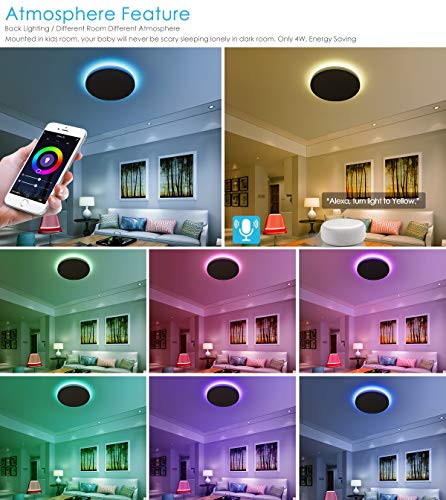 TALOYA Alexa Ceiling Light Smart, WiFi, Compatible with Google, 15.8 Inch Modern Dimmable Flush Mount LED Light Fixture for Living Room Office Kitchen, 28W RGBW - Image 4