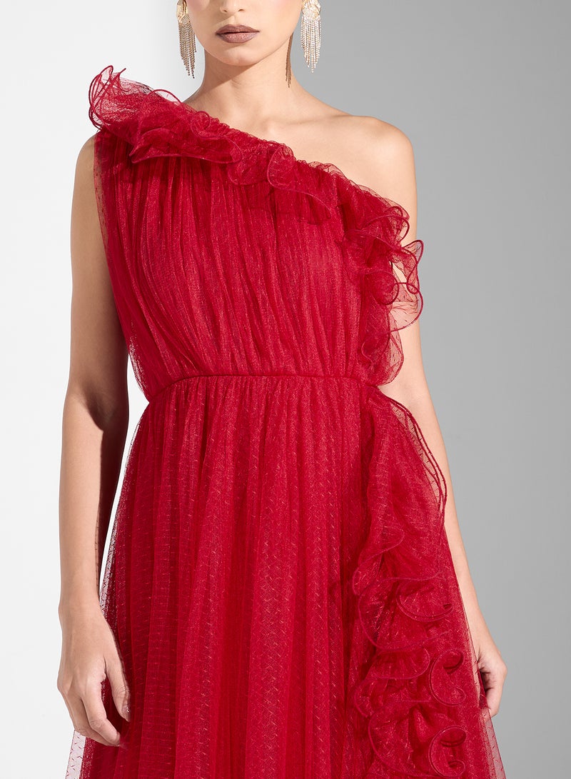 Namshi x Red Ruffled Gown Dress - Image 3