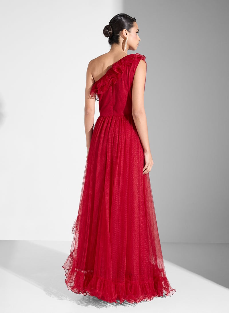 Namshi x Red Ruffled Gown Dress - Image 2