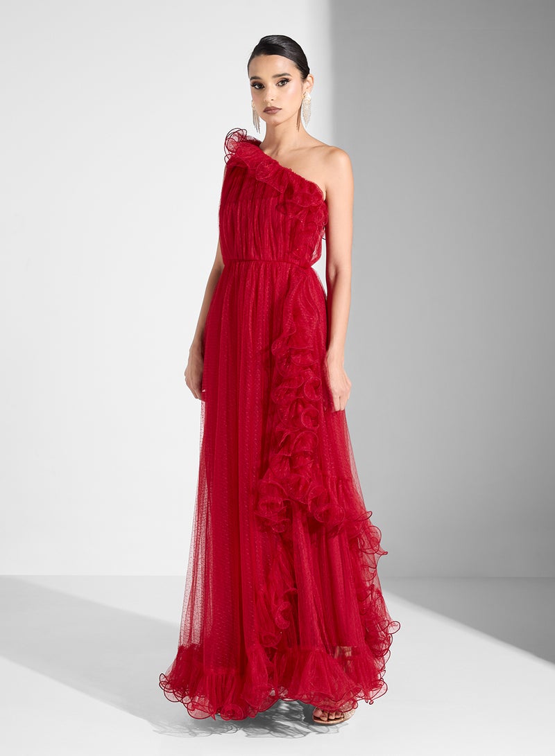 Namshi x Red Ruffled Gown Dress - Image 4