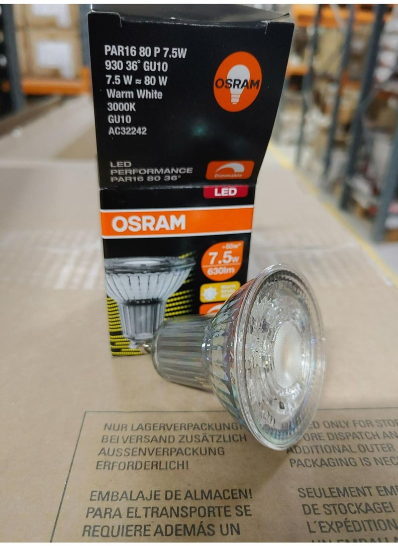 Osram - Osram Dimmable PAR16 GU10 LED Bulb 36 Degree 7.5W, Warm white 3000K (Yellow) - Image 1
