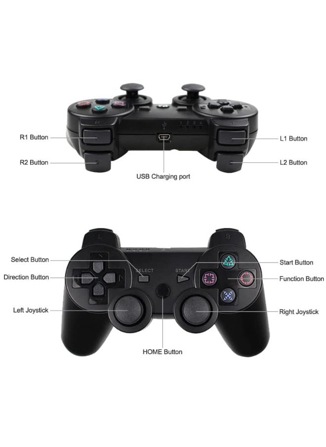 Wireless Bluetooth Controller for PS3 & PC – USB Gamepad Joystick, Dual Shock, Rechargeable – Black (Generic)