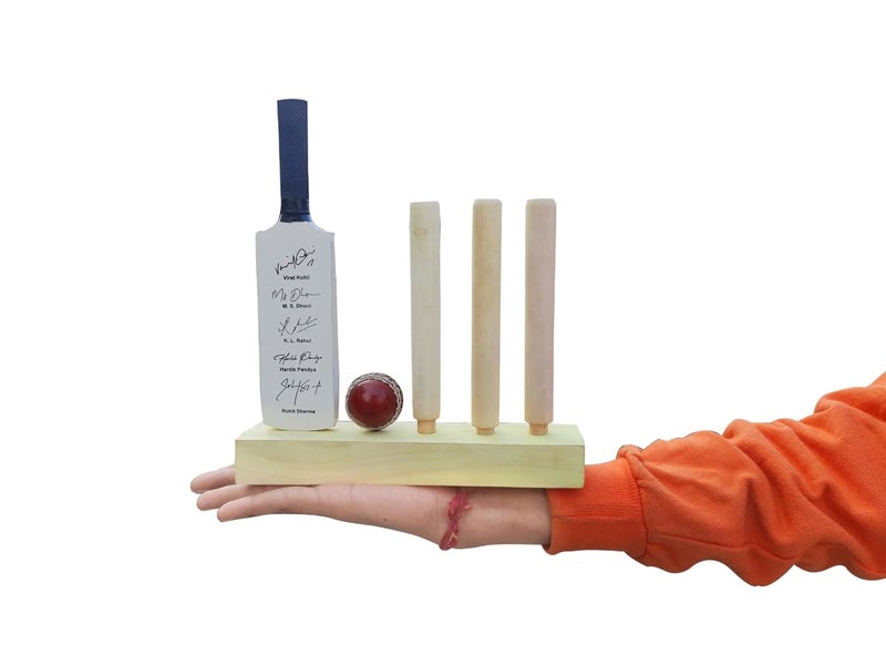 Frixan Miniature Cricket Stump Set with Printed Autographs (Not Original) Indian Cricketer Printed Autograph for Show Piece and Gift Purpose Souvenir Cricket Stump for Birthday Gift for Men & Boys - Image 4