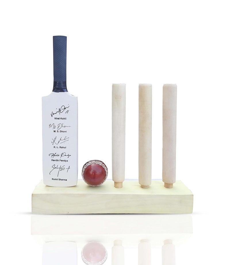 Frixan Miniature Cricket Stump Set with Printed Autographs (Not Original) Indian Cricketer Printed Autograph for Show Piece and Gift Purpose Souvenir Cricket Stump for Birthday Gift for Men & Boys - Image 1