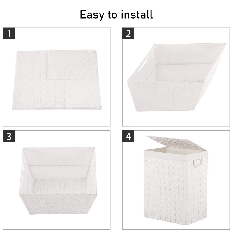 YOUDENOVA Handwoven Laundry Basket Hamper with Removable Bag and Lid, Collapsible Clothes Hamper with Handle, White - Image 5