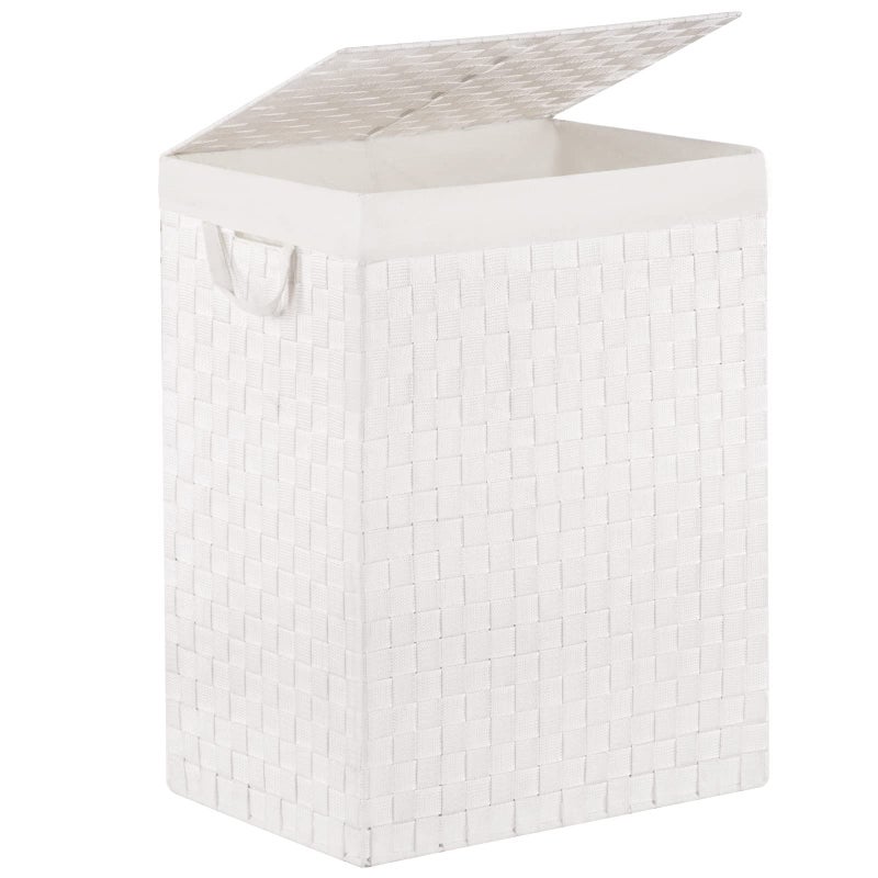 YOUDENOVA Handwoven Laundry Basket Hamper with Removable Bag and Lid, Collapsible Clothes Hamper with Handle, White - Image 1
