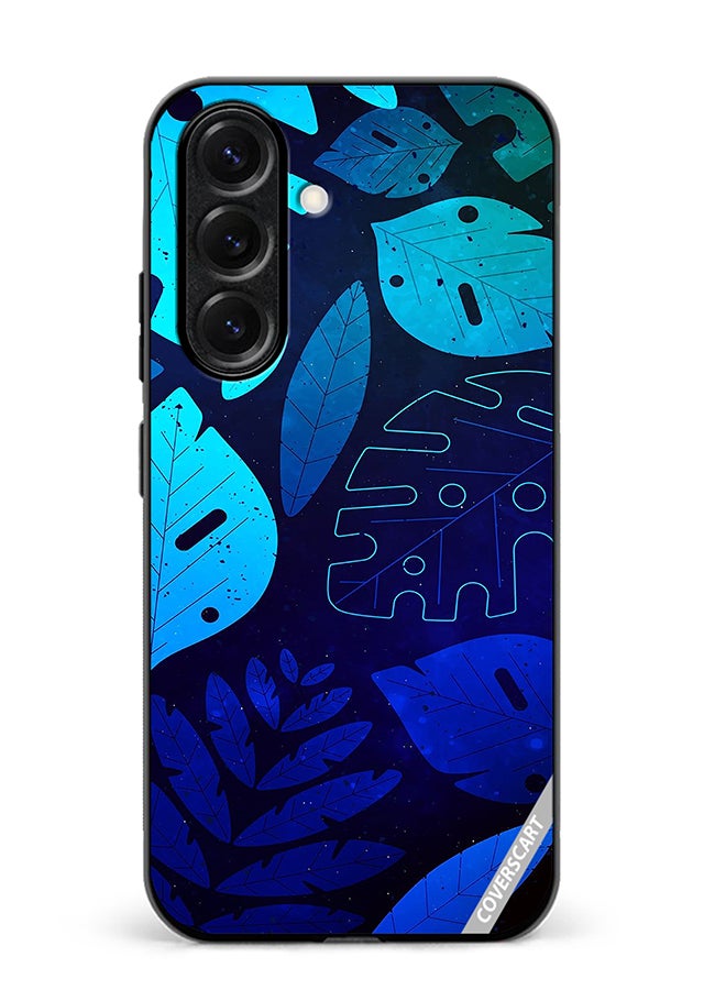 Protective Case Cover For Samsung Galaxy S25 Plus Blue Tropical Leaves Design Multicolour