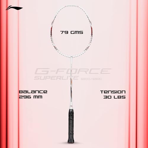 Li-Ning G-Force 5900 Superlite Strung Badminton Racquet with Free Head Cover| 79 Grams (White/Red/Black) - Image 5