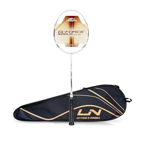 Li-Ning G-Force 5900 Superlite Strung Badminton Racquet with Free Head Cover| 79 Grams (White/Red/Black) - Image 1