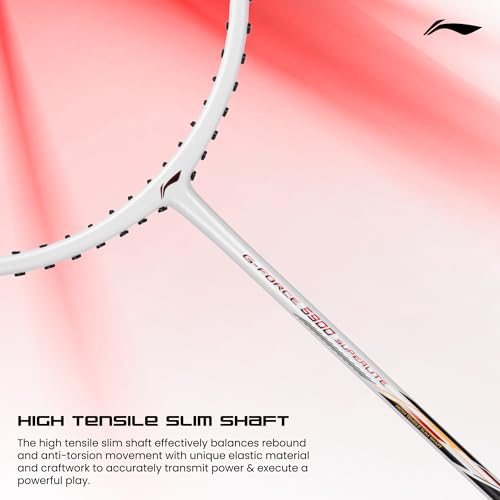 Li-Ning G-Force 5900 Superlite Strung Badminton Racquet with Free Head Cover| 79 Grams (White/Red/Black) - Image 3
