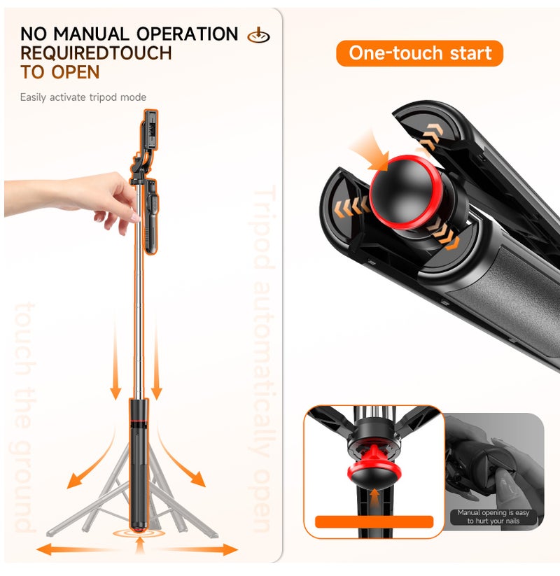 CiYatt 68.5 ''Selfie Stick Tripod With Wireless Remote Control,Auto-Open Phone Tripod Stand，With Balance Handle ，Support 360°Rotation，Compatible With Various Mobile Phones And Sports Cameras (1/4 inch nut)，Portable And Lightweight Travel Tripod For Video Recording - Image 3