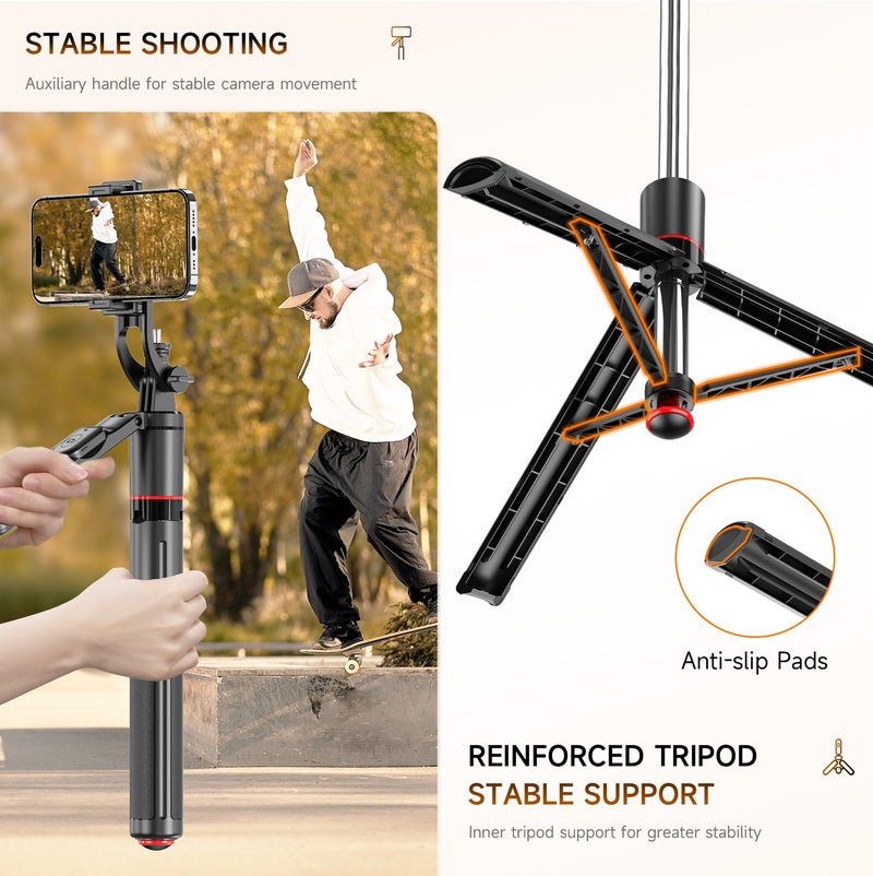 CiYatt 68.5 ''Selfie Stick Tripod With Wireless Remote Control,Auto-Open Phone Tripod Stand，With Balance Handle ，Support 360°Rotation，Compatible With Various Mobile Phones And Sports Cameras (1/4 inch nut)，Portable And Lightweight Travel Tripod For Video Recording - Image 4
