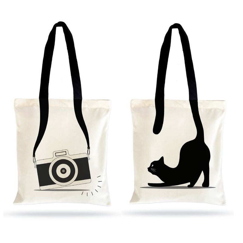 Ecotribe Fashionable Design Tote Bags Women Shoulder Bag-Printed Silhoutte Cotton Bag-Zipper-Ecofriendly Travel Bag-Pack of 2 - Image 1