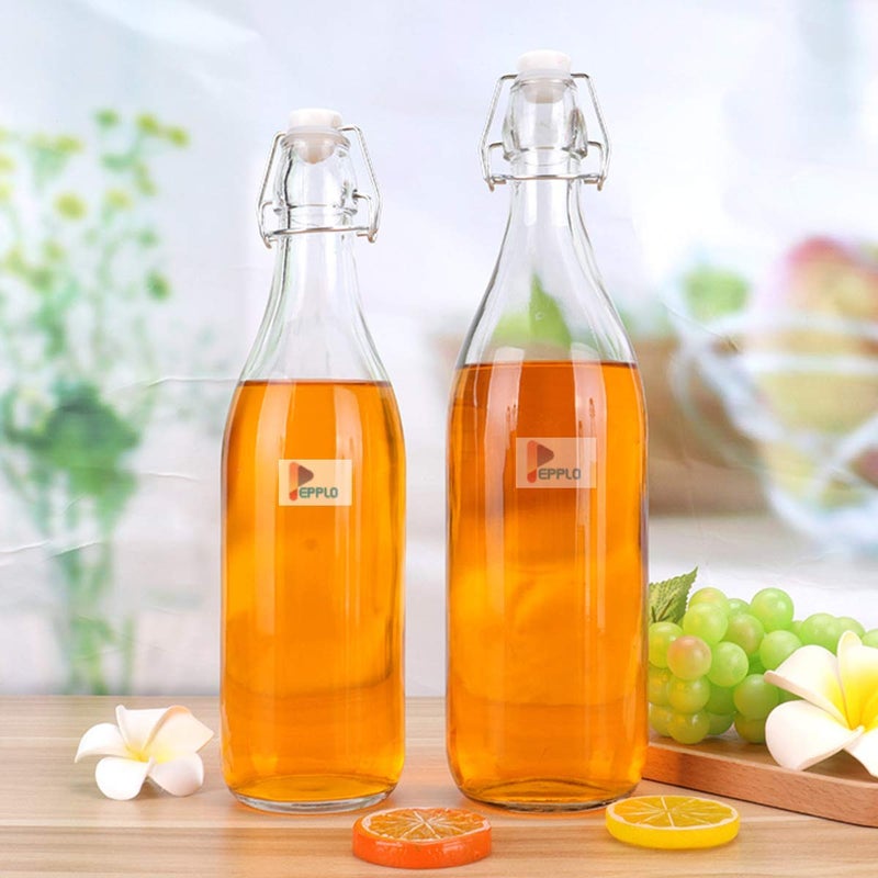 pepplo Clear Glass Bottles with Stopper for Home Brewing Beer & Airtight Silicone Seal (Round 500ml Pack 2) - Image 4