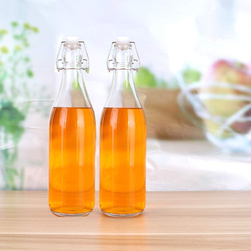 pepplo Clear Glass Bottles with Stopper for Home Brewing Beer & Airtight Silicone Seal (Round 500ml Pack 2) - Image 1
