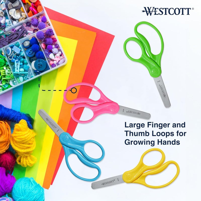 Westcott مقص ويستكوت للأطفال بمقبض صلب 5 بوصات، أطراف غير حادة، ألوان متنوعة، عبوة من 2 - Image 4