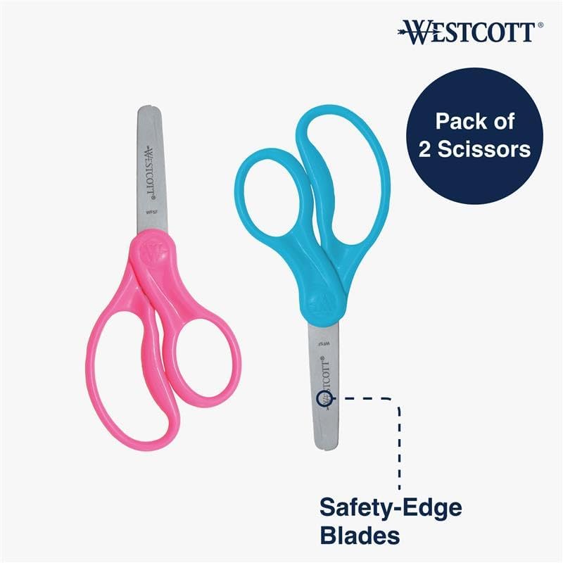 Westcott مقص ويستكوت للأطفال بمقبض صلب 5 بوصات، أطراف غير حادة، ألوان متنوعة، عبوة من 2 - Image 2