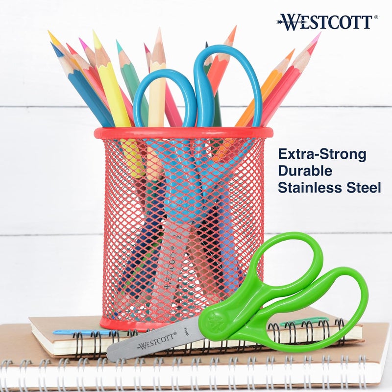 Westcott مقص ويستكوت للأطفال بمقبض صلب 5 بوصات، أطراف غير حادة، ألوان متنوعة، عبوة من 2 - Image 3