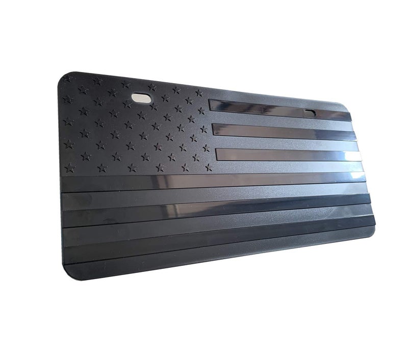 Hycoed Embossed Black American Flag License Plate Frame Premium Quality Thick Durable Novelty USA Patriotic - Image 1