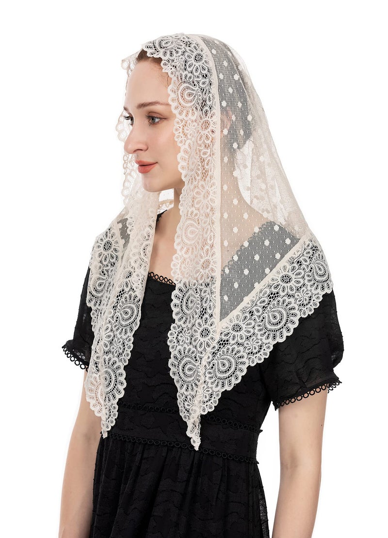 Wgior Triangle Vintage Inspired Lace Chapel Veils Catholic Mass Head Covering Scarf Mantilla Veils for Church (Ivory) - Image 1