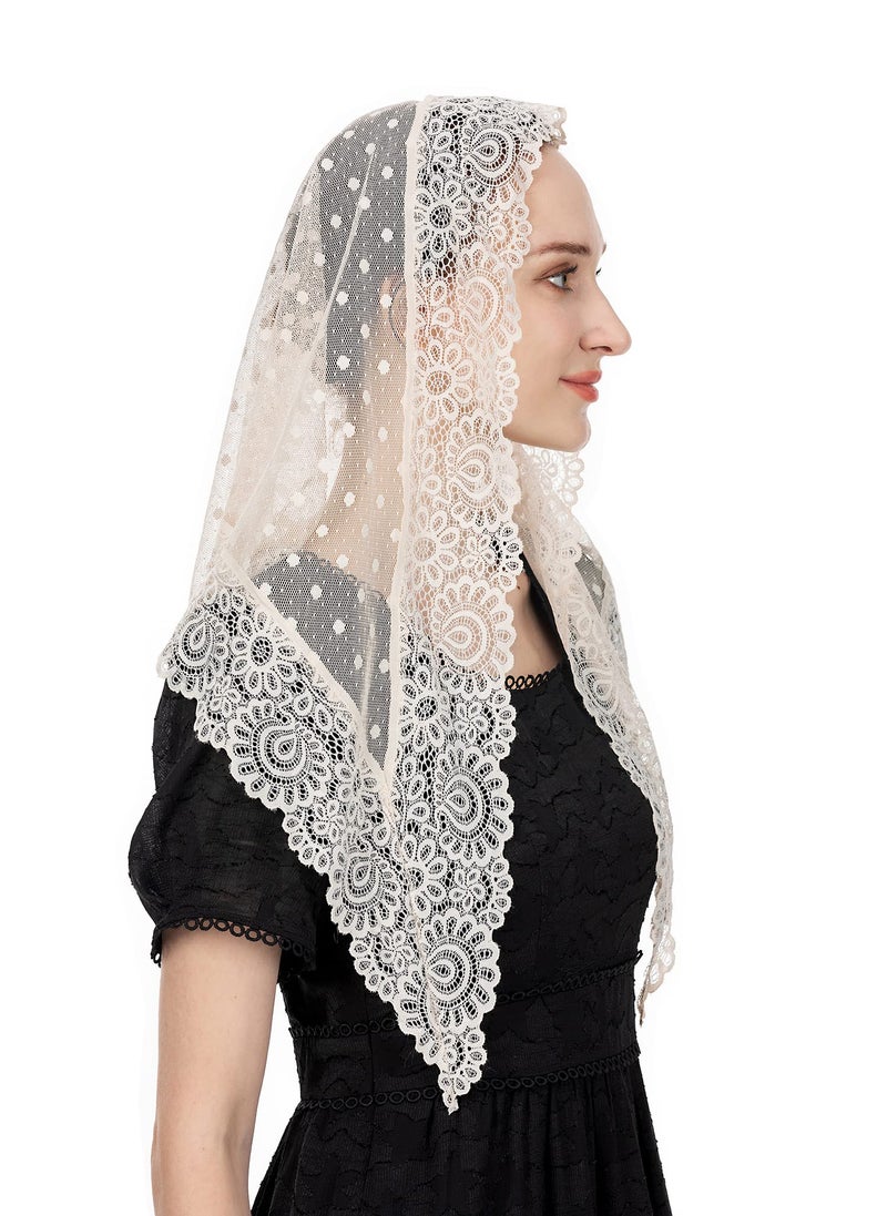 Wgior Triangle Vintage Inspired Lace Chapel Veils Catholic Mass Head Covering Scarf Mantilla Veils for Church (Ivory) - Image 4