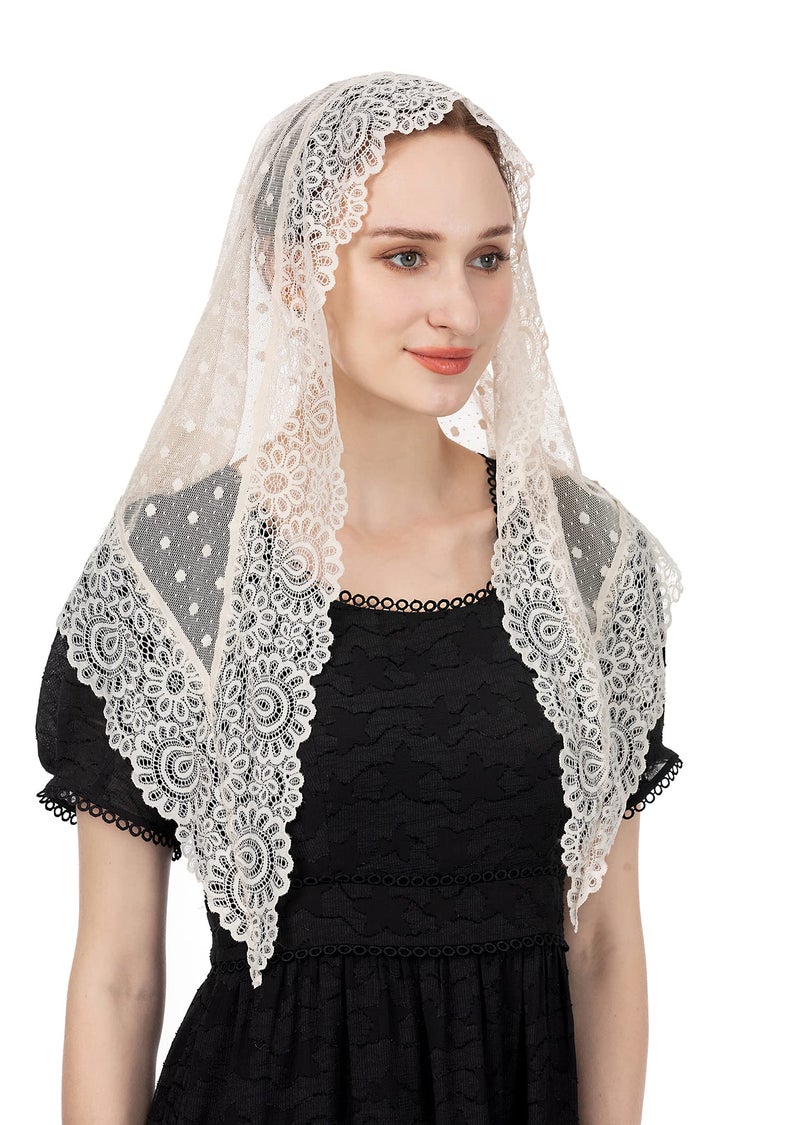 Wgior Triangle Vintage Inspired Lace Chapel Veils Catholic Mass Head Covering Scarf Mantilla Veils for Church (Ivory) - Image 2