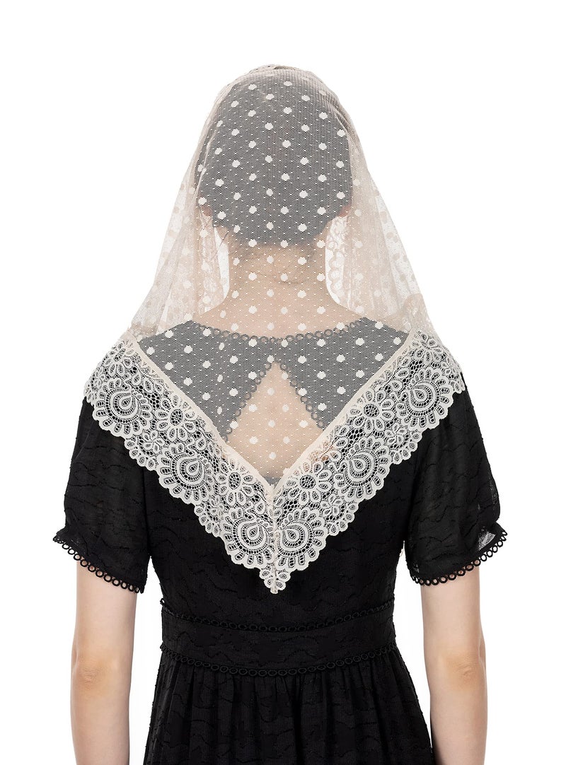 Wgior Triangle Vintage Inspired Lace Chapel Veils Catholic Mass Head Covering Scarf Mantilla Veils for Church (Ivory) - Image 5