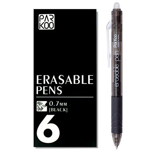 ParKoo Retractable Erasable Gel Pens Clicker, Fine Point, Make Mistake Disappear, Black Ink for Note Taking and Crossword Puzzles, 6-Pack - Image 1