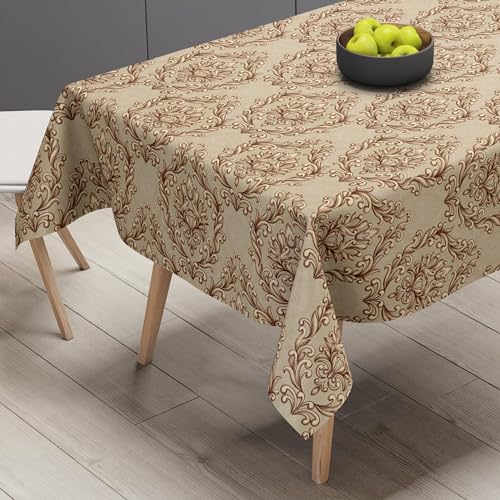 BRIDA® Polyester Spandex Stretchable Floral Geometric Printed Dining Chair Covers Elastic Chair Seat Case Protector, Slipcovers (6 Seater Table Cover + 6 Chair Cover, Damask Brown) - Image 3