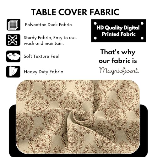 BRIDA® Polyester Spandex Stretchable Floral Geometric Printed Dining Chair Covers Elastic Chair Seat Case Protector, Slipcovers (6 Seater Table Cover + 6 Chair Cover, Damask Brown) - Image 4