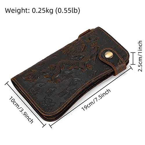 LUUFAN Mens Genuine Leather Long Wallet Chain Wallet Card holder Wallet with Coin Pocket Dragon Dark Brown - Image 3