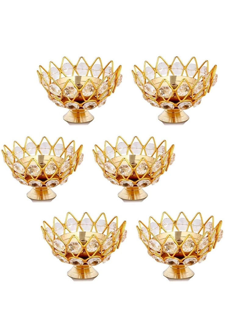 A & S VENTURES AS Ventures Brass Diya Crystal Round Shape Kamal Deep Akhand Jyoti Oil Lamp for Temple Diwali Puja Decorations Set of 6  - Image 3