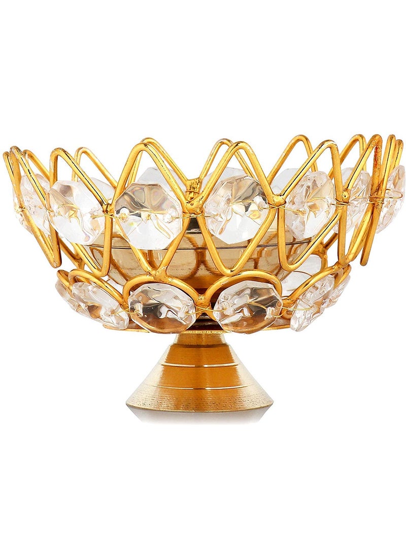 A & S VENTURES AS Ventures Brass Diya Crystal Round Shape Kamal Deep Akhand Jyoti Oil Lamp for Temple Diwali Puja Decorations Set of 6  - Image 2