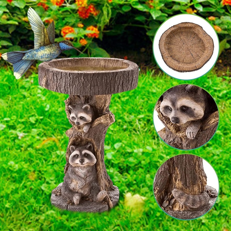 woobles Sunflower Bird Bath Outdoor Bird Feeder with Brown Pedestal Handmade Wild Bird Birdbath Bowls for Outside Garden Polyresin Hummingbird Feeder Lawn Yard Decorations (Cartoon) - Image 2