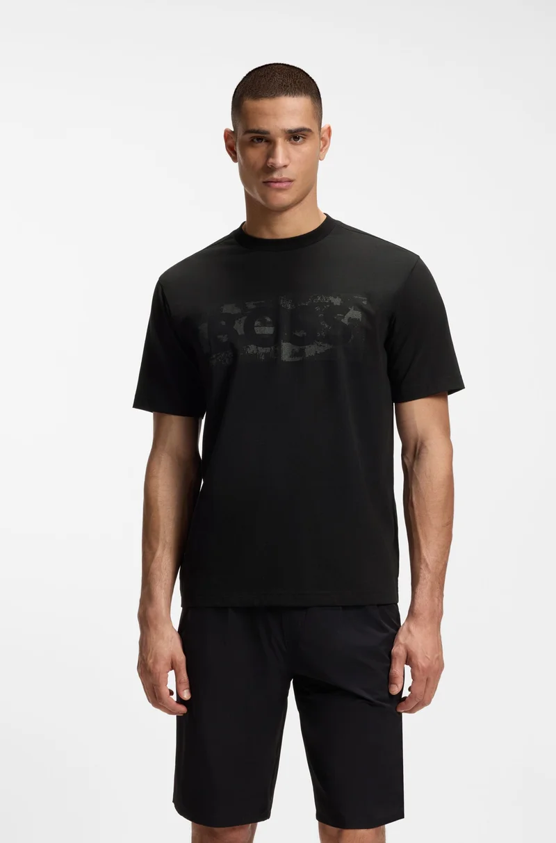 Stretch-cotton T-shirt with logo artwork